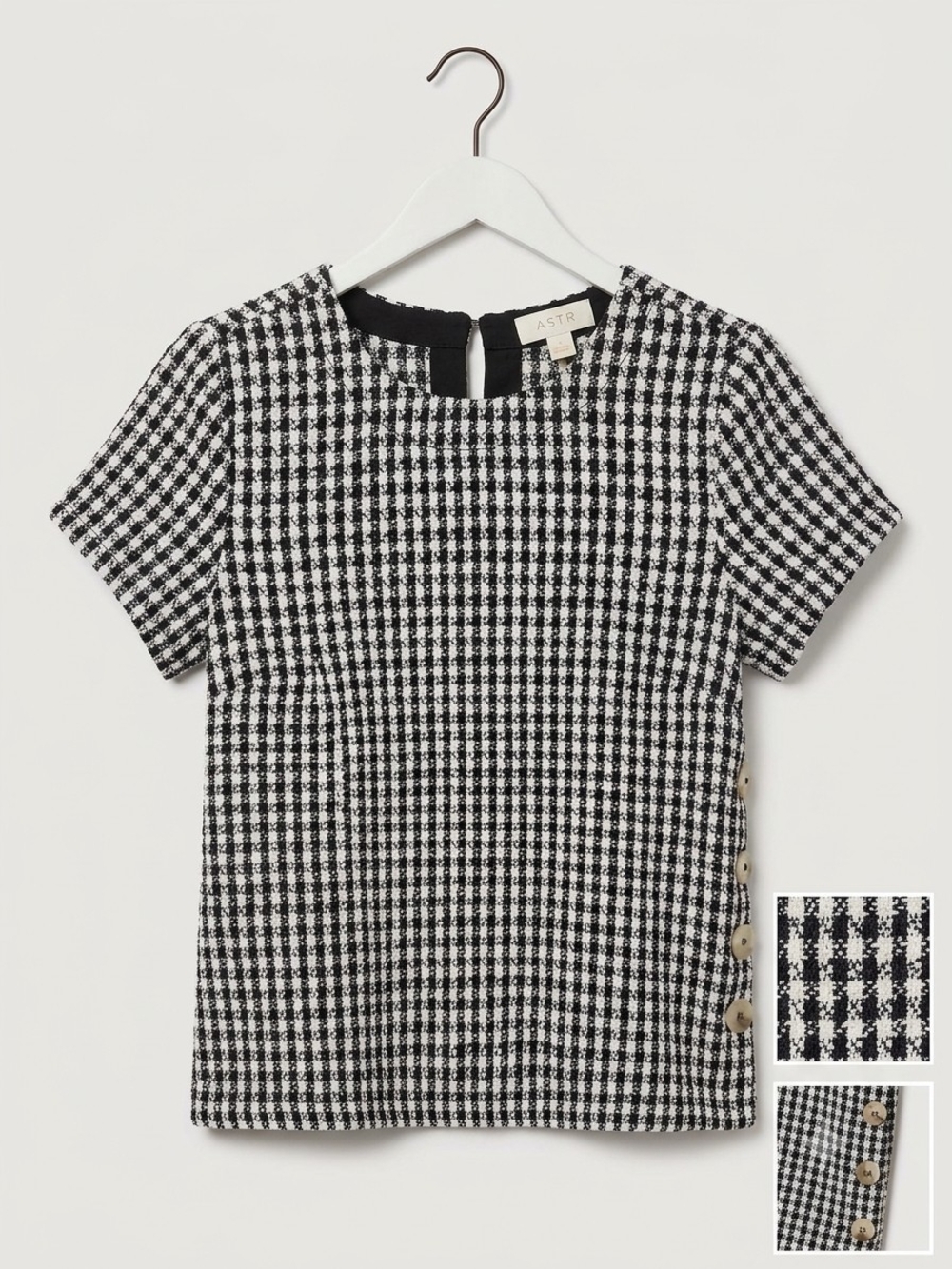 Anthropologie Black and White Houndstooth Short Sleeve Top